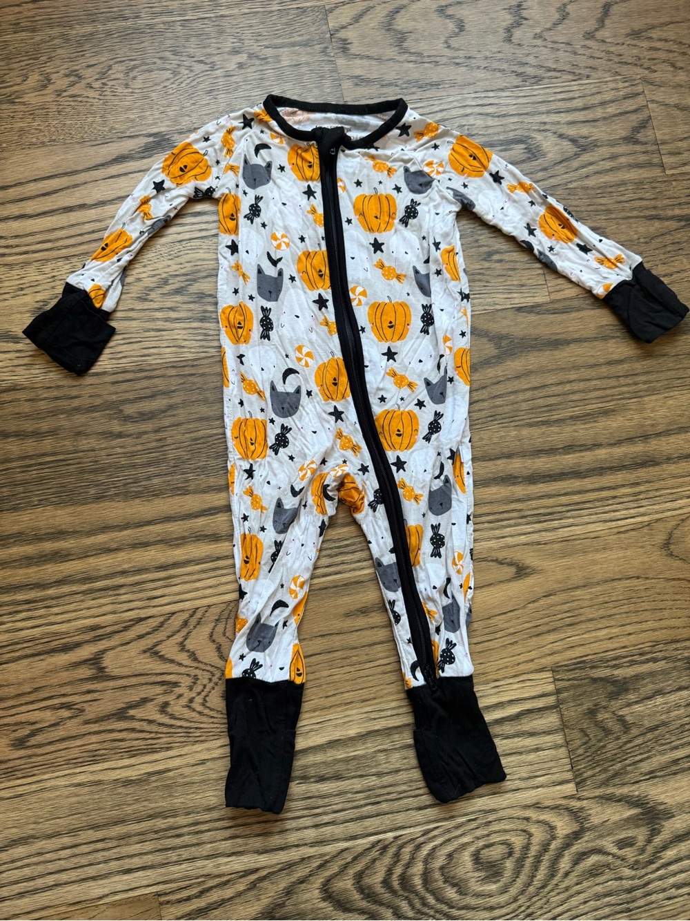 Little Sleepies Halloween Pumpkin & Bat Onesie - Orange, Black & Gray